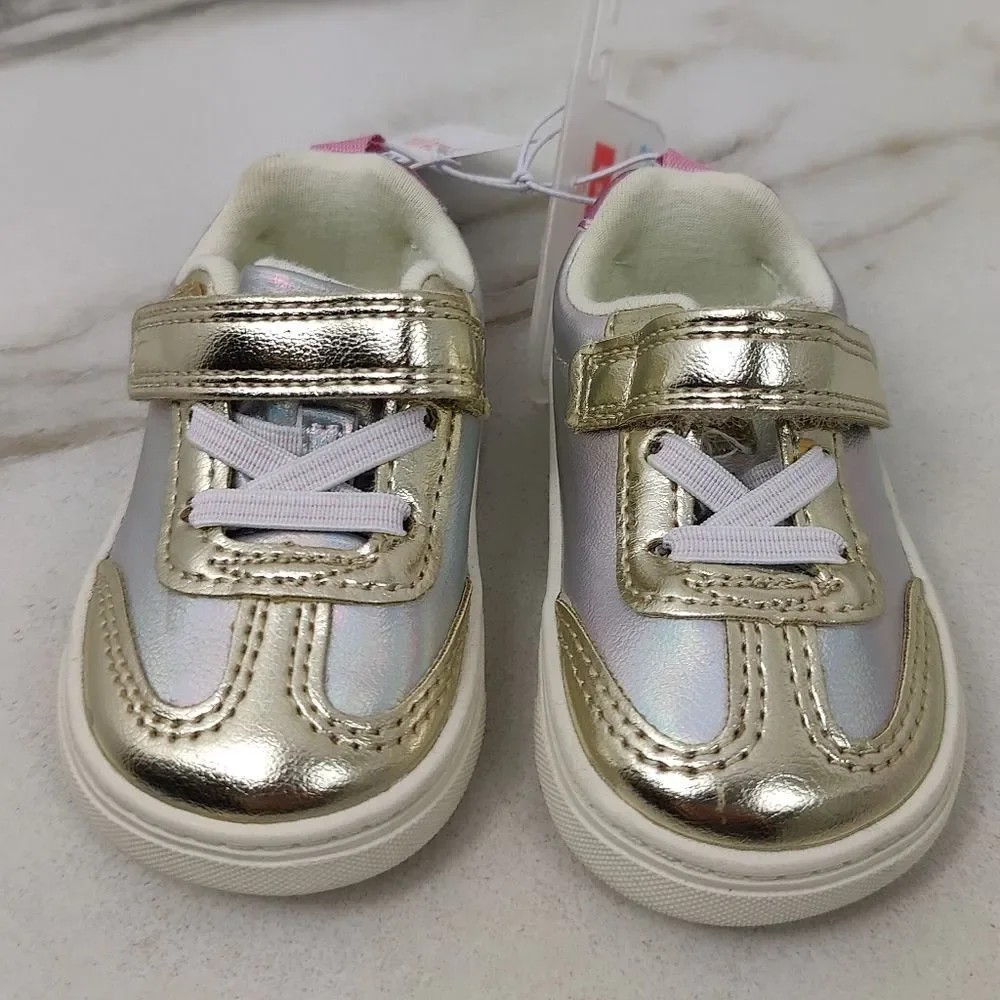 NWT Carter's Sammie Gold Silver Metallic Shimmer Baby Toddler Girls Sneakers, 3